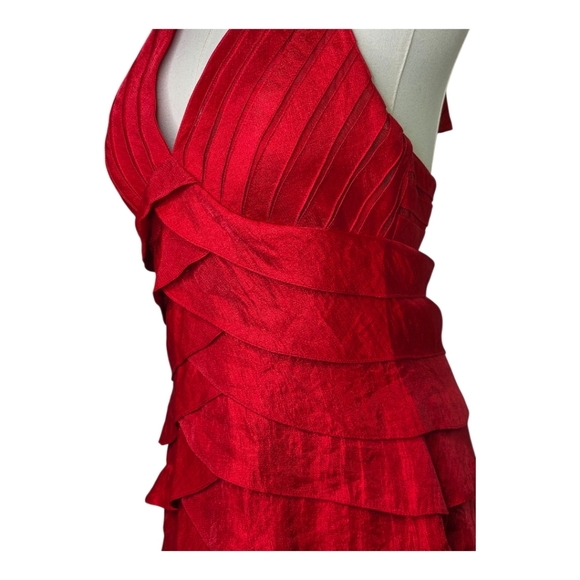 Cache Red Satin Halter Tiered Cocktail Dress NWT Size 8 Y2K Vintage Glam - Picture 4 of 11